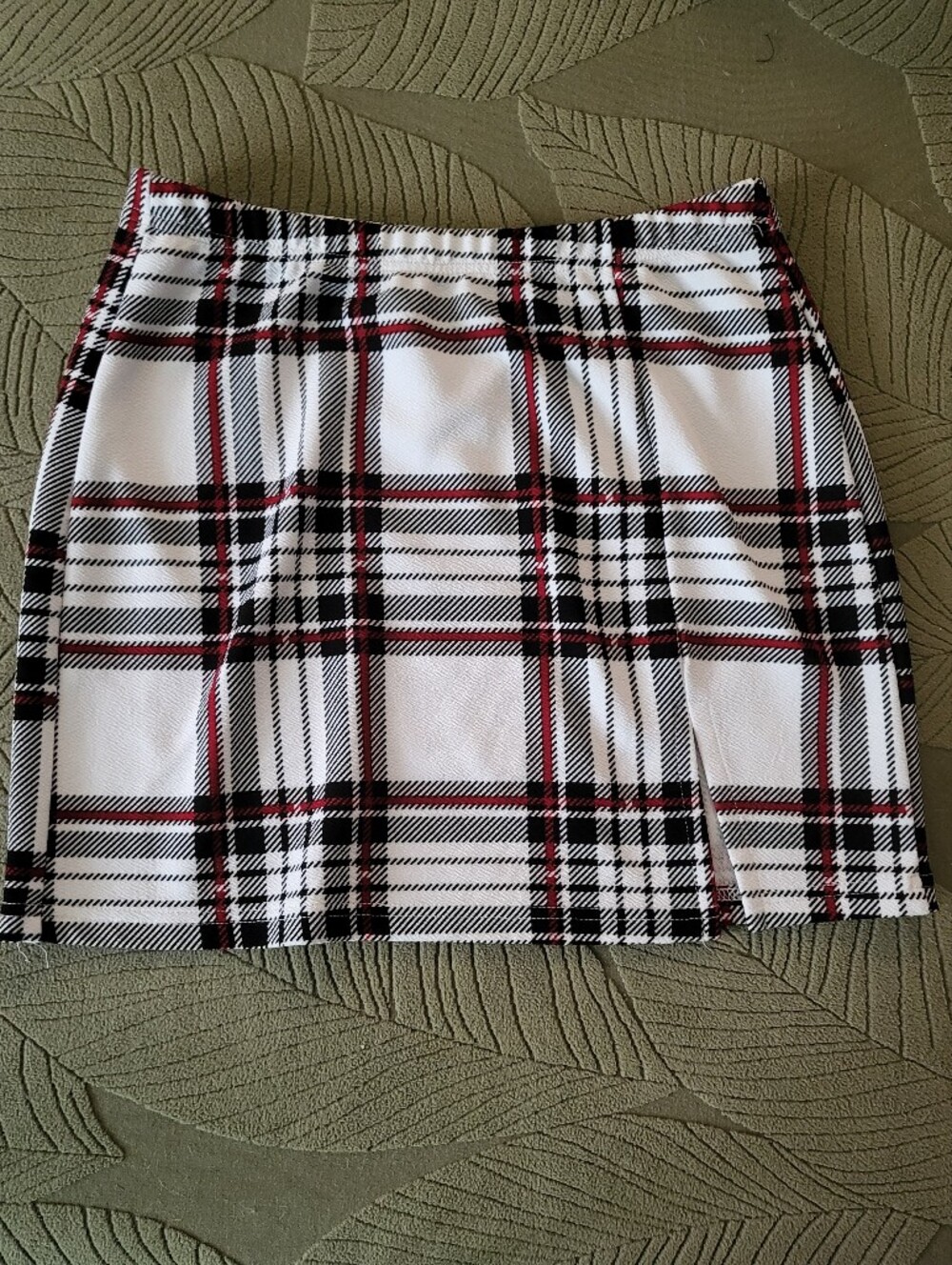 Plaid Mini Skirt in White with Black and Red Checks